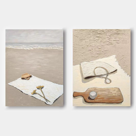 Tranquil Beach Abstract Painting Set Of 2