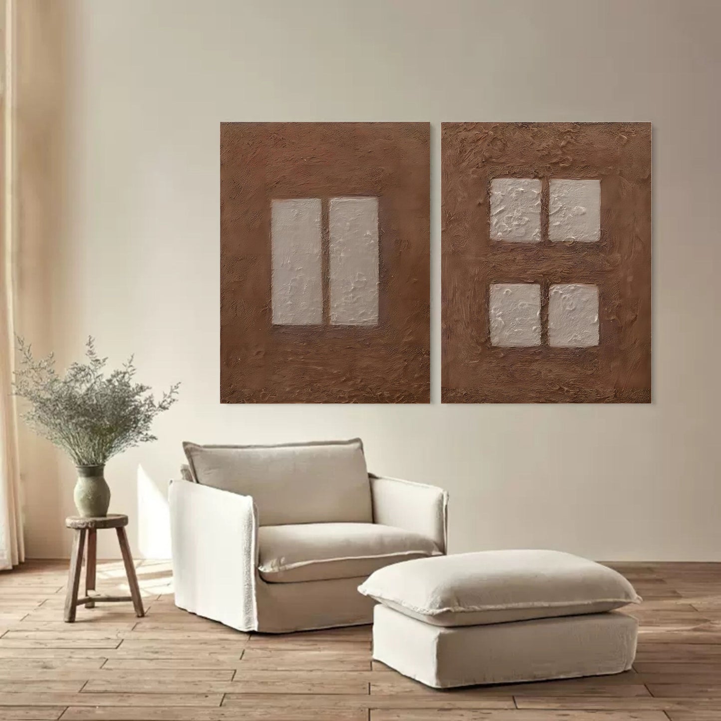 Soil and Squares Abstract Painting Set Of 2