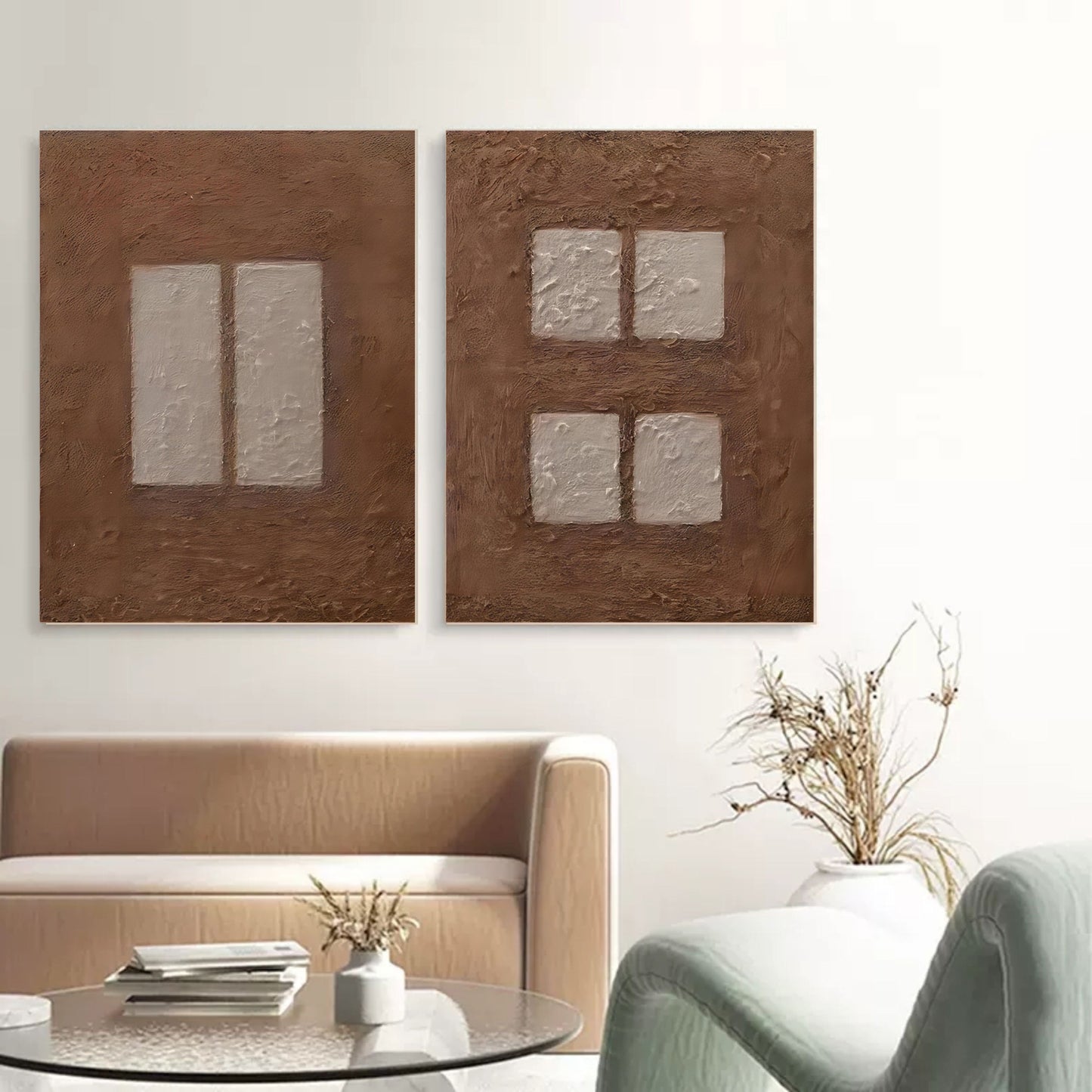 Soil and Squares Abstract Painting Set Of 2