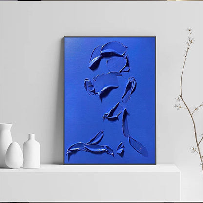 Minimalist Abstract Hand-painted Texture Oil Painting "Contemplation in Blue"