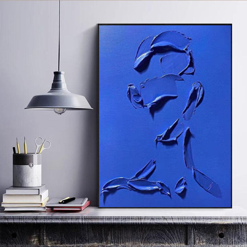 Minimalist Abstract Hand-painted Texture Oil Painting "Contemplation in Blue"